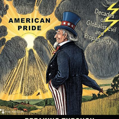 Uncle Sam watches American Pride breaking through the clouds after decades of Globalist Evil and Propganda.