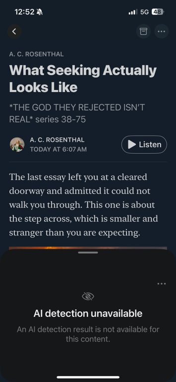 A.C. Rosenthal screenshot showing AI detection disabled.
